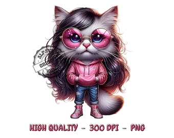 Pink Cat Sublimation PNG – Shirt Designs, DTF Designs (Digital Download)
