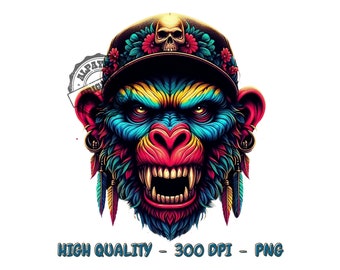 Hip Hop Monkey PNG, Colorful Sublimation Design