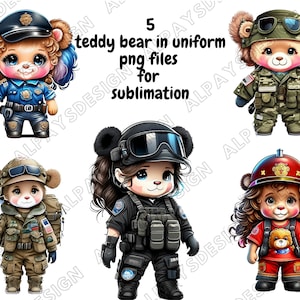 5 girl teddy bear in uniform png, png files for sublimation,shirt png,dtf,dtg,urban designs,hoodie designs,sublimation designs for shirts
