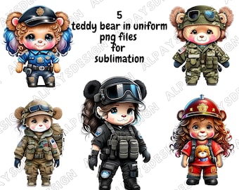 Teddy Bear Uniform Clipart, Girl PNG Files for Sublimation