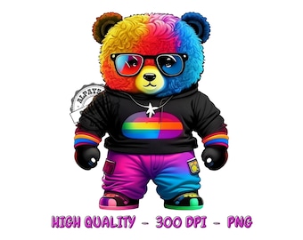 Colorful Teddy Bear PNG, Sublimation Design (Digital Download)