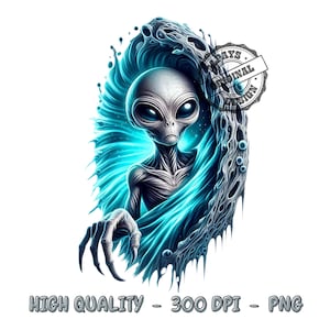 Blue Alien T-Shirt Design, Sublimation PNG (Digital Download)