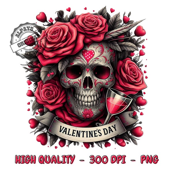Valentine's day skull png for sublimation - love skull png - floral skull png - valentines sublimation png - valentines day skull - dtf png