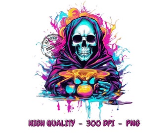Calavera de mago PNG, diseño de camiseta para sublimación (descarga digital)