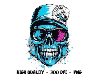 Calavera con gafas PNG, diseño de sublimación (descarga digital)