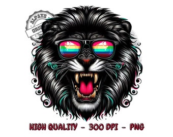 Cool Lion PNG File - Sublimation Design, Colorful Lion Art (Digital Download)
