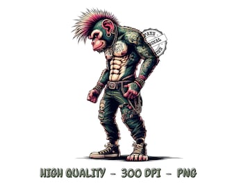 Punk Monkey PNG, Sublimation Designs, Shirt Design (Digital Download)