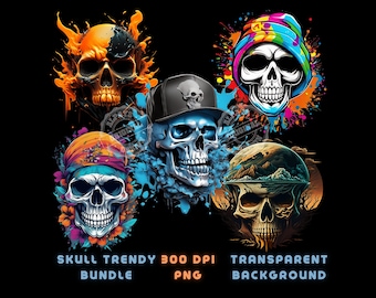 Colorful Skull PNG Files, Sublimation Designs (Digital Download)