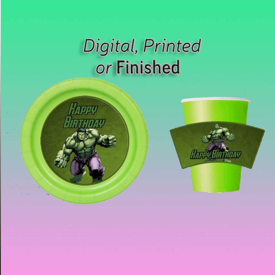 The Hulk Plates and Cups Labels Digital Printed and Etsy