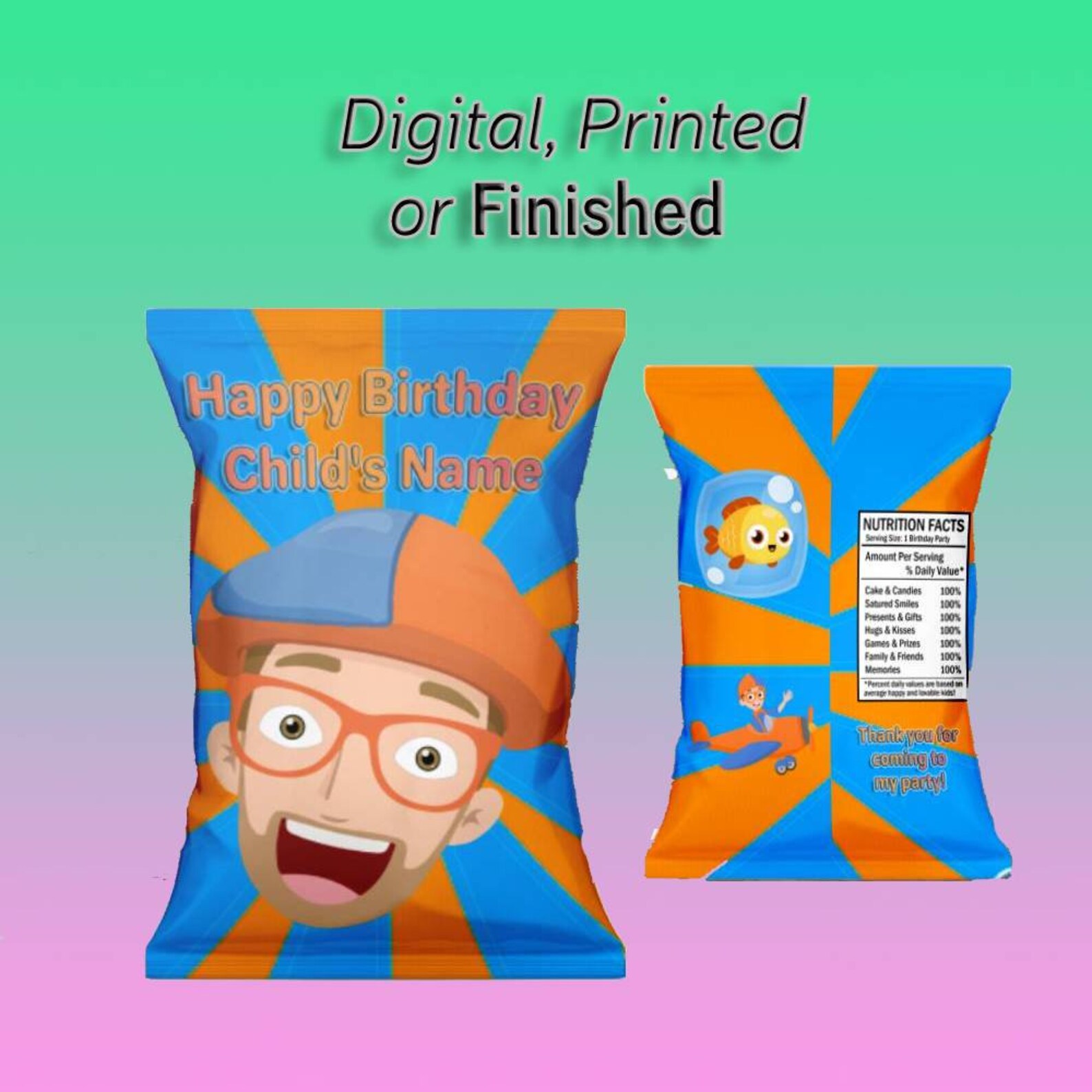 Blippi Chip Bag Labels Digital Printed or Finished Etsy