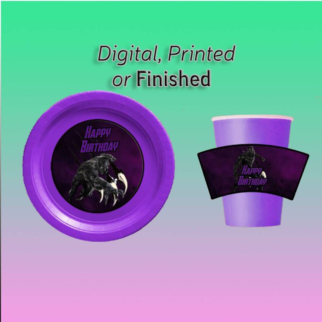 Black Panther Plates and Cups Labels Digital Printed and Etsy