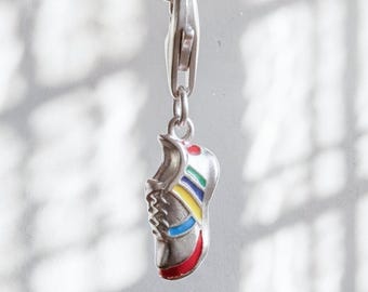 Silver Running Shoe Charm with Retro Rainbow Stripes, Trainers | Sterling Silver 925 for Bracelet, Necklace | Gift for Runners, Sport