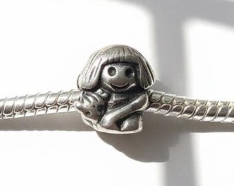 Girl with Cat Bead, Sterling Silver Bracelet Charm | Pandora Style Charm