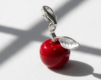 Red Apple with leaf Charm | Sterling Silver 925 Charm for Charm Bracelet | Mother's Day Gift