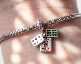 Mahjong Triple Tile Dangle Charm Bead, Luck & Fortune, Charm Bracelets | 925 Sterling Silver