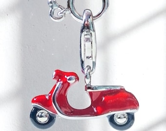 Red Scooter Charm, Moped Pendant for Bracelet/Necklace, Travel Inspired Jewelry, Gift for Her, Cute Motorbike | Sterling Silver 925 Charm
