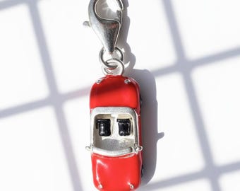 Red Convertible Sports Car Dangle Charm | Sterling Silver 925 Charm | Travel, Classic Car
