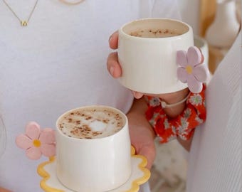 Blomi Mug – Handmade Ceramic Flower Handle Cup (200 ml)