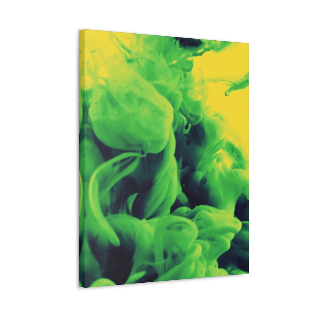 Fluid Green Paint Effect Yellow Painting Unique Home Decor Etsy