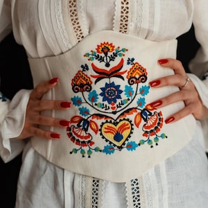 Underbust embroidered corset/ Linen corset/ Stylized ethno