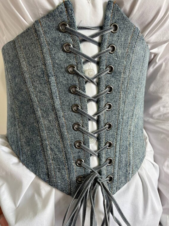 Denim Corset Belt, Underbust Corset, Сustom-made Сorset - Etsy display picture 2