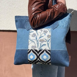 Recycled Denim Tote Bag: Handmade Zipper Shopper