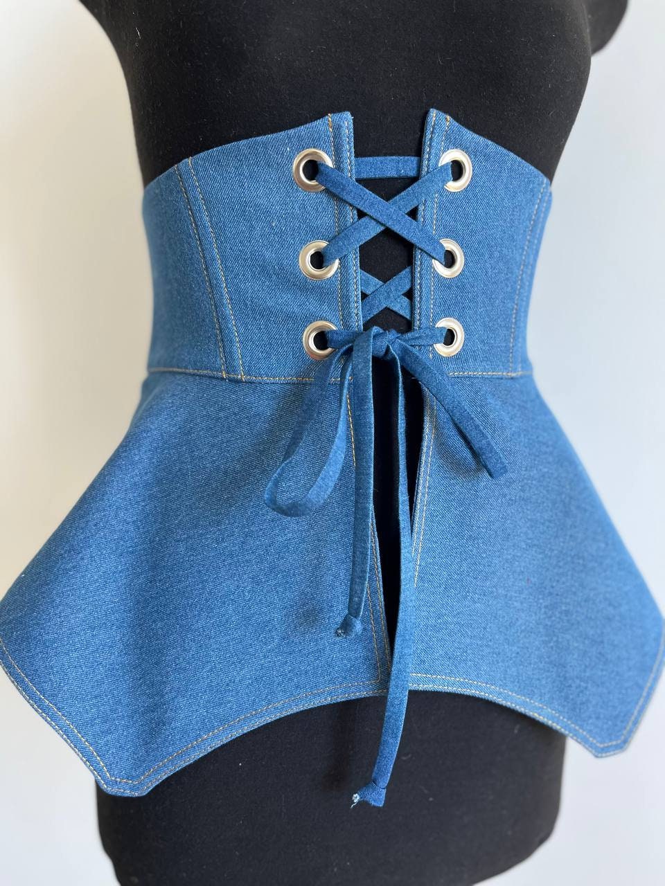 【I AM MARI】Jeans Peplum H-Line One Piece (Belt set) shengweiao Women's Denim Peplum Waist Cinch Belt Wide Corset