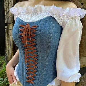 Denim Vintage Corset, Designer handmade Corset, Corset with lacing