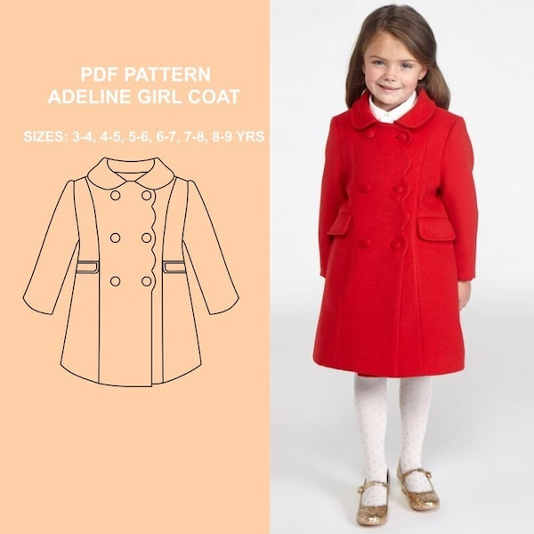 Patron PDF Manteau ADELINE pour filles - avec instructions de couture