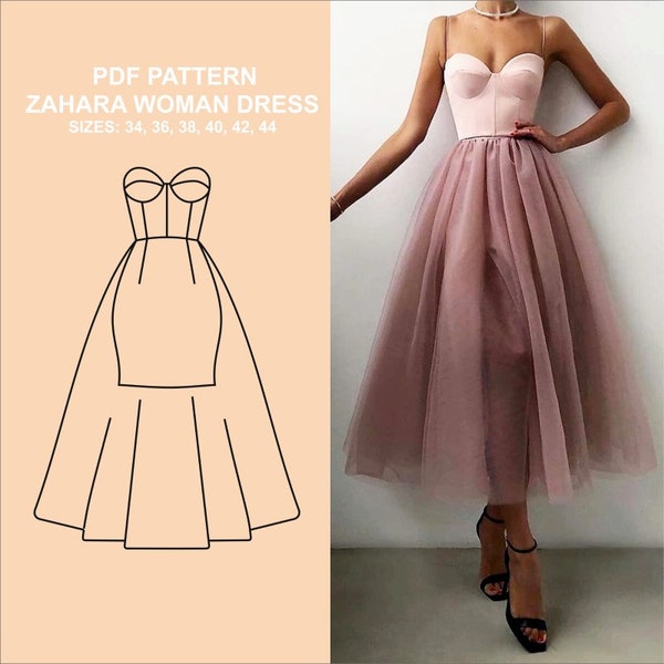 ZAHARA Woman Dress PDF Pattern - with sewing instructions