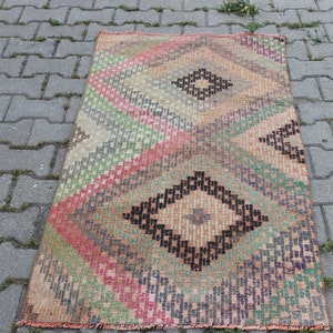 Tappeto Kilim a scacchi 2x5, piccolo tappeto turco, tappeto boho, tappeto per soggiorno, tappeto per camera da letto, tappeto da cucina, tappeto da ingresso, tappeto da bagno 2,4x4,6 2x4