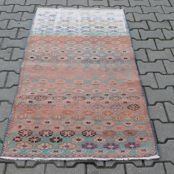 vintage Flowers Rug 2x5 Tapis floral turc Tapis orange Tapis pastel Tapis de salon Tapis fait à la main Oushak 2,6x5,1 pieds Tapis Boho pour chambre à coucher