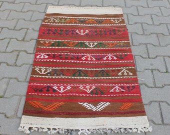 Turkish Kilim Rug, Handmade Kilim Rug, Vintage Kilim Rug, Red Rug 2x4, Boho Rug Modern, 2.1x4.2 ft Rug, Old Kilim Rug, Rug for Bedroom