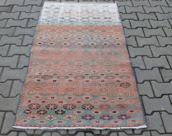 Tapis à fleurs vintage 2 x 5 tapis floral turc, tapis orange, tapis pastel, tapis de salon, tapis fait main Oushak, 2,6 x 5,1 pi, tapis bohème pour chambre à coucher
