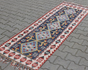 Vintage Turkish Kilim Runner Rug: Anatolian Tribal Boho Hallway Rug (2.5 x 7.5 ft)