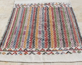 4x5 Colorful Turkish Kilim Rug, Vintage Floor Carpet, Kitchen Rug, Bedroom Rug, Handmade Rug, Entryway Rug, Bathroom Rug, Anatolian Rare Rug