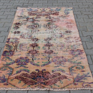 3x6 Flower Area Rug, Turkish Handmade Rug, Vintage Floral Rug, Turkey Floor Rug, Anatolian Rug, Bedroom Old Rug, 3.3x6.2 ft, Living Room Rug