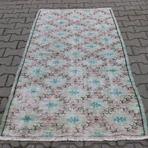 3x6 Pastel Floral Vintage Area Rug, Turkish Antique Bedroom Middle Rug, Oushak Handwoven Wool Rug, Living Room Rug, Entrance Rug, Rare Rug