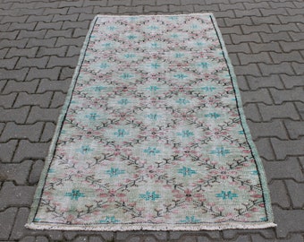 Pastel Floral Turkish Oushak Rug, Vintage Handwoven Wool Rug, 3x6