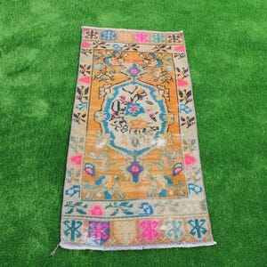 1x3 Colorful Vintage Floral Turkish Rug, Small Handmade Rug, Rustic Anatolian Carpet for Entryway, Bedside, Doormat Decor, Bedroom Area Rug