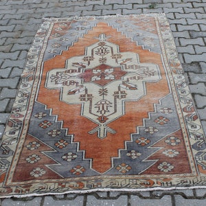 Hand Woven Wool Turkish Flower Patterned Area Rug, 4x7 ft Vintage Rug, Anatolian Rug, Living Room Rug, Entryway Rug, Handmade Rug, 1970s Rug