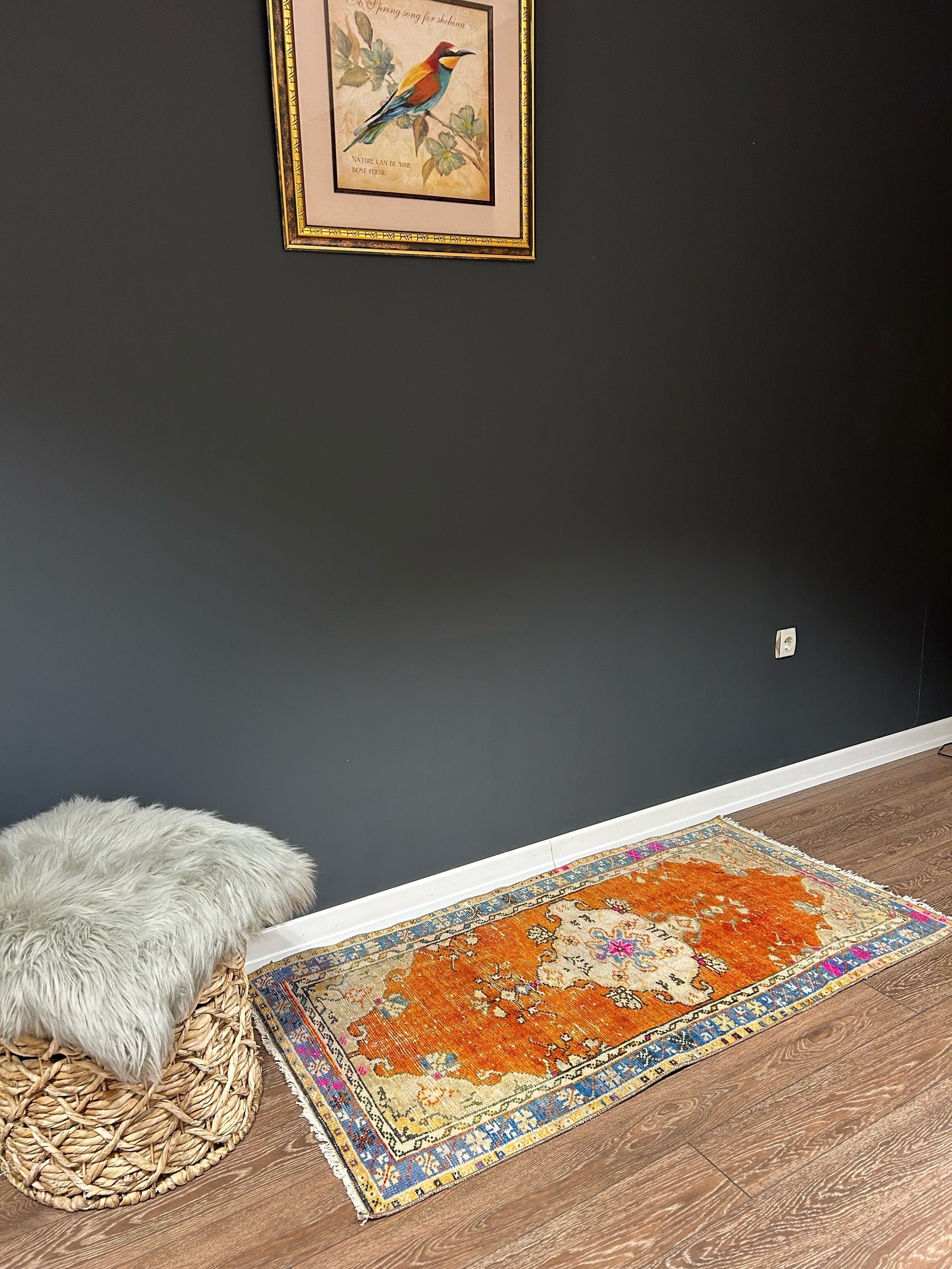 Used Rugs Vintage Orange Flower Patterned Area Rug, Turkish Floral Rug for ...