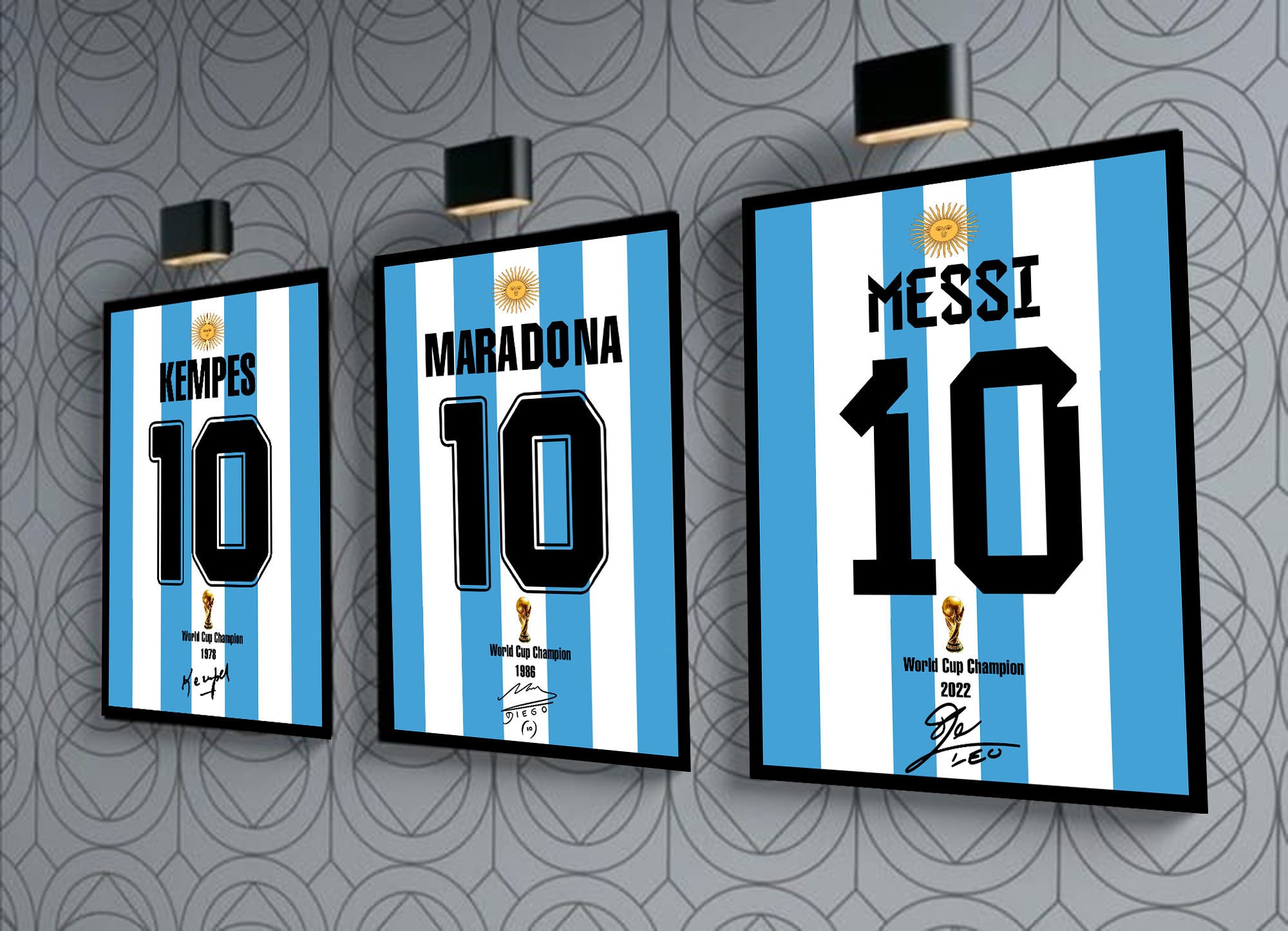 Lionel Messi Diego Maradona Mario Kempes Jersey Art 