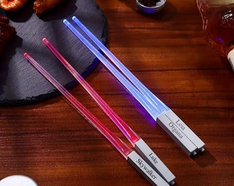 Custom Lightsaber Chopsticks 2 pairs | LED | engraved | party favors | Star wars | Light Side vs Dark Side | Date gift | Kids Lunchbox |