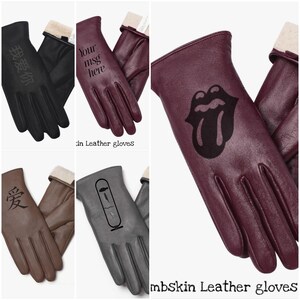 Lambskin Leather Touchscreen Driving Gloves - hieroglyphics l name engraved l rolling Stones l winter l