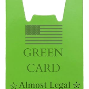 Ouvre-bouteille carte verte l Cadeau citoyen l Drapeau des États-Unis l Gravure laser à la main l Souvenirs amusants l Carte de visite personnalisée l Nom personnalisé l