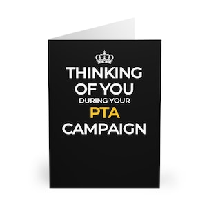 Pensando em você durante sua campanha de PTA | Cartões engraçados de simpatia britânicos | Humor sarcástico do Reino Unido | Cartões de felicitações espirituosos para mães de escola, pacote com 5