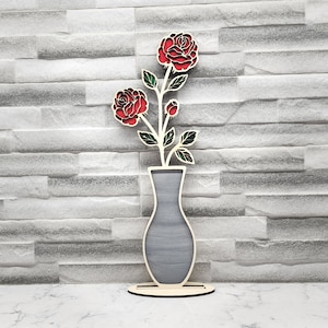 Roses in bud vase table centerpiece laser cut file for 3mm wood,  available in SVG format, other formats available upon request