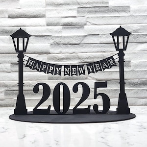 Happy New Year 2025 Centre de table fichier découpé au laser pour bois de 3 mm, téléchargement immédiat SVG