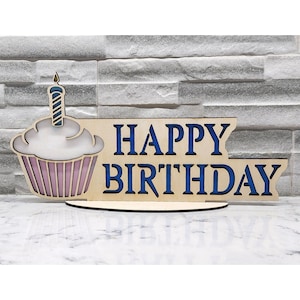 Happy Birthday table centerpiece laser cut file for 3mm wood,  available in SVG format, other formats available upon request